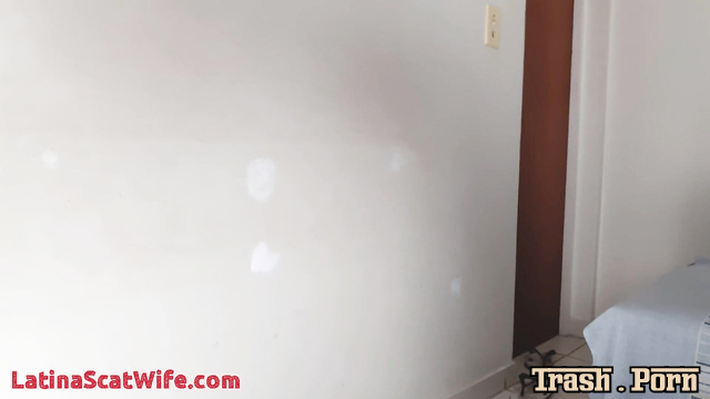 He is ready to receive her food - LATINA SCAT WIFE
