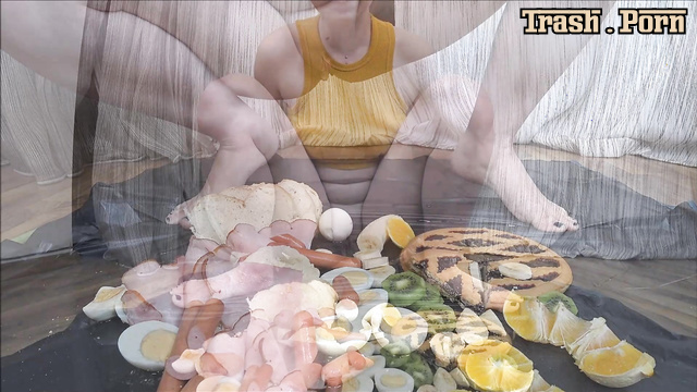Slut peed her breakfast (french fries, eggs and fruits)