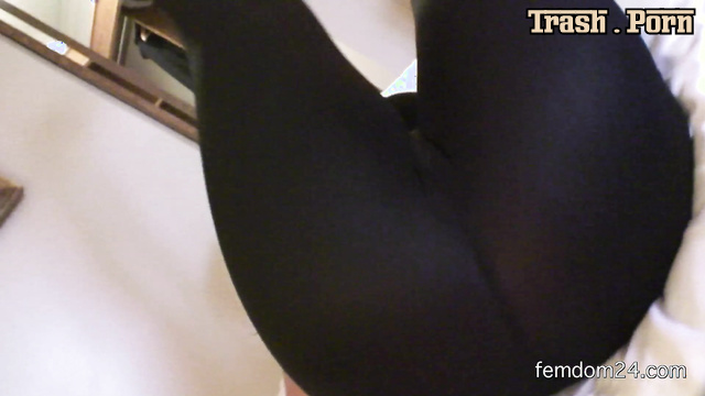 Slutty milf is going to fart in your face in tight leggins