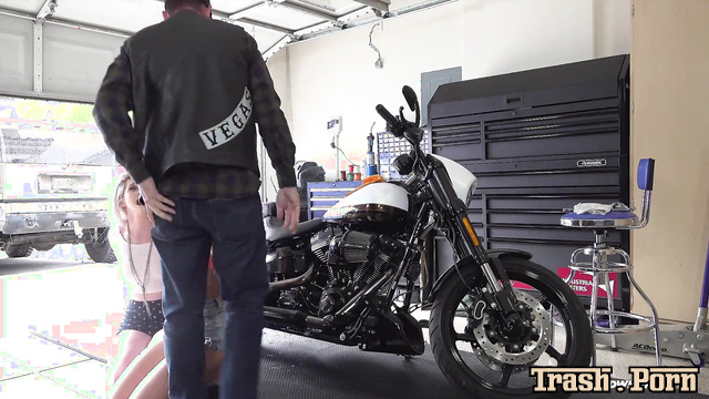 Two horny sluts let a biker pee on them and fuck in mouth