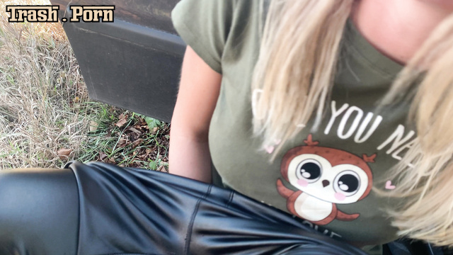 Sexy outdoor pee near the car with hot Claidia Mac