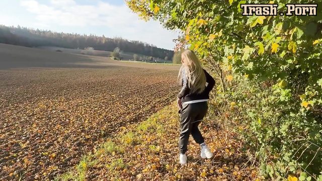Peeing in the field was a great idea (she couldn't wait on the road)