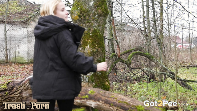 Slim blonde did it near the log and was so satisfied