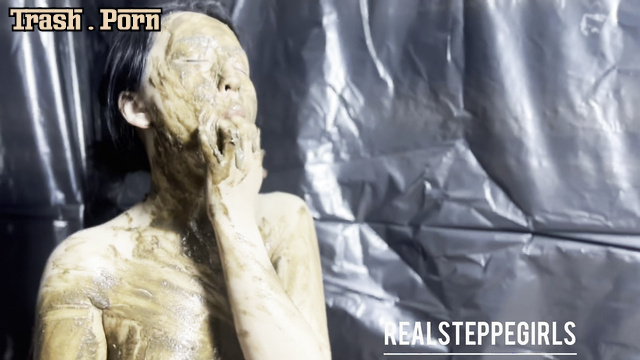 Naked girl eating and smearing her own scat (asiansteppe)