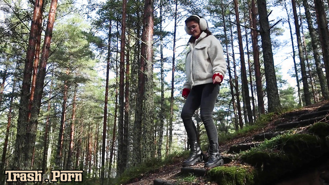 She was very happy that she finally peed in the forest