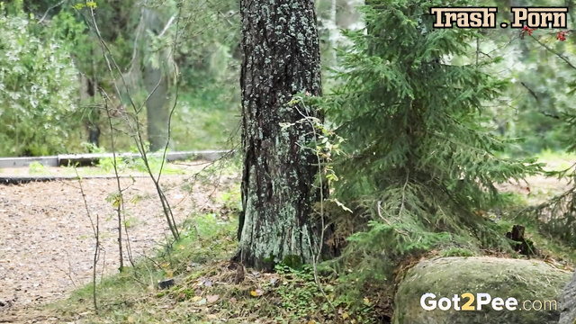 She turned into the forest and peed there (boulder shelter)