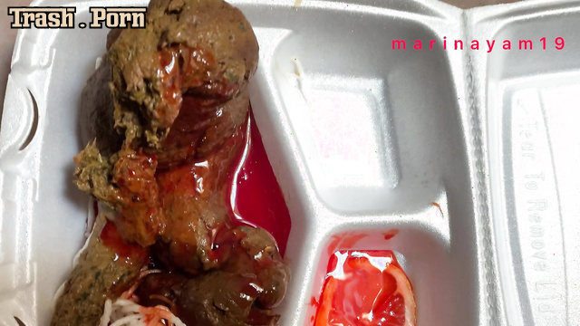 Marinayam19 pooped in the lunch box and then poured it with cherry sauce