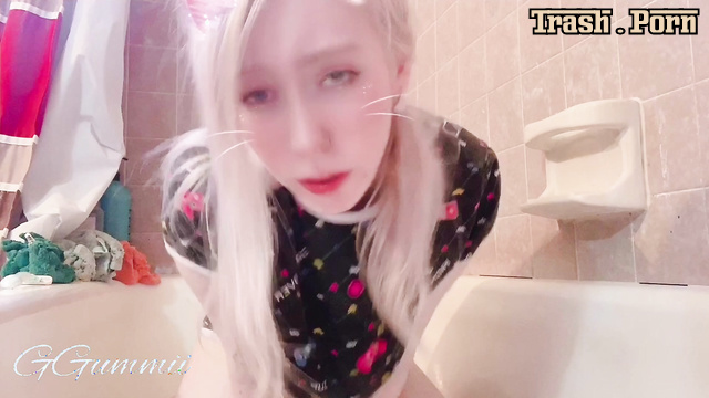 GGummii poured milk on herself, got excited and started masturbating