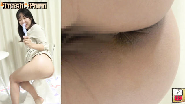 Asian girl playing with a sex toy and pooping, watch