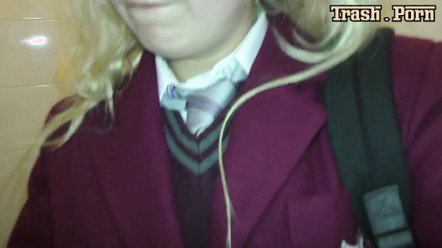 Bitch dresssed like a schoolgirl and showed everybody her peeing