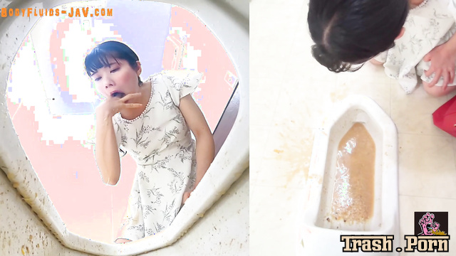 Young asian girl got car sick and she vomited in a public toilet