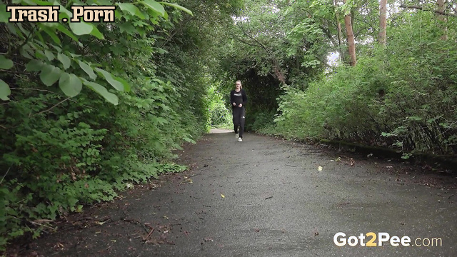 Athletic sexy girl stops to pee - solo outdoors video
