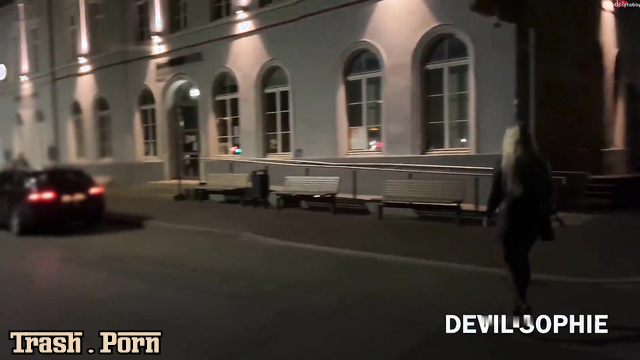 SteffiBlond on high heels masturbating and pissing at the night bus station