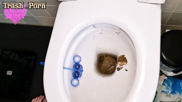 Thoughtful woman sitting on toilet and pooping, Kitty Skatt