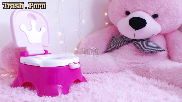 Horny blonde peed in the cute toy toilet (after masturbation)