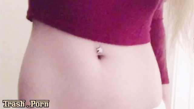 Slim blonde decided to make her cute panties wet, look