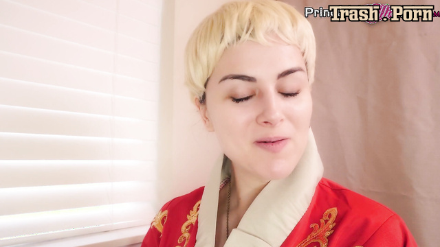 Blonde sitting on the toilet and drinking red wine - ellieidol1